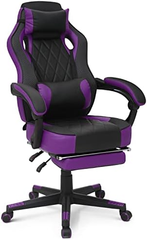 MoNiBloom Reclining Computer Chair with Footrest & Detachable Lumbar Support 360 Degree Swivel Racing Style PU Leather Computer Gaming Chair with Headrest for Home Bedroom Office, Purple