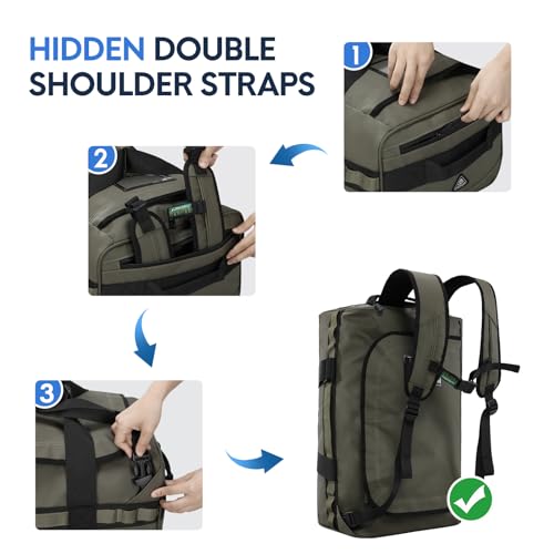 Haimont Water Resistant Backpack Duffle Heavy Duty Convertible Duffle Bag with Backpack Straps for Gym, Sports, Travel, Army Green, 60L2