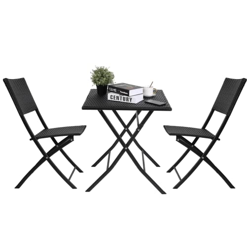 Increkid Salon de Jardin Bistrot Pliable, Ensemble Bistrot Pliable, Ensemble Table et Chaises en Résine, 2 Chaises et 1 Table, Résistant aux UV, Imperméable, pour Cour, Terrasse, Patio, Bistrot