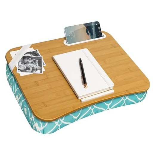 LapGear Designer Lap Desk with Phone Holder and Device Ledge - Aqua Trellis - Fits up to 15.6 Inch Laptops - Style No. 45422,Medium - Fits up to 15.6" Laptops