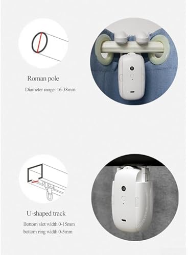 Smart Electric Curtain Opener with Remote Control - Battery-Powered Mechanism for Roman Rod and U Rail - Automatic Drape Motor for Home Automation (1PC Roman Pole) - Image 7
