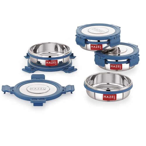 Image of HAZEL Airtight Stainless Steel Containers, 285 ML, Lunch Box with Steel Lid, Set of 4