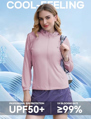 Image of Venzina Women's UPF 50+ Lightweight Athletic Jacket UV Sun Protection Full Zip Cooling Hoodie Long Sleeve Sunscreen Protective Clothing for Women for Outdoor Hiking, S-XL