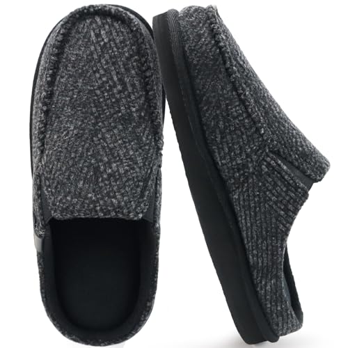 Image of ONCAI Mens Clog Slippers with Arch Support Stripe Faux Fur Cotton-Blend High-Density Memory Foam Warm House Slippers Slip-on Indoor Outdoor Rubber Sole Size 7-16