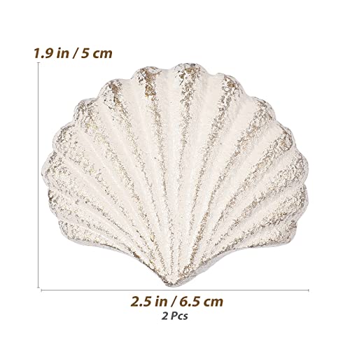 VOSAREA Iron White Seashell Drawer Knobs, 2PCS Nautical Handle for Kitchen Furniture Cabinet Wardrobe Cupboard (6.50X6.50X5.00cm/2.55X2.55X1.97in) - Image 3
