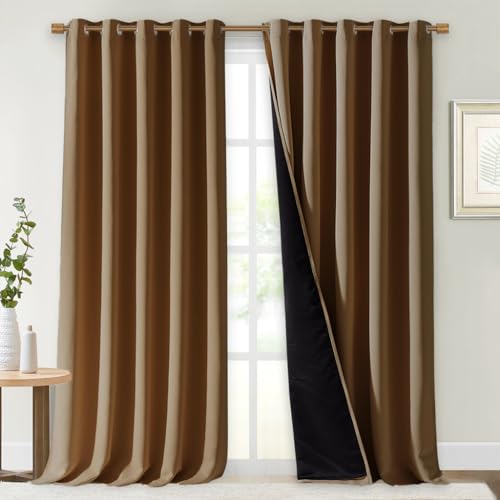 Image of NICETOWN Total Shade Curtains and Draperies, Gold Brown, Package of 2, 62 inches Wide x 95 inches, LongHeavy-Duty Full Light Shading Drapes with Black Liner Backing for Villa /Hall /Dorm Window
