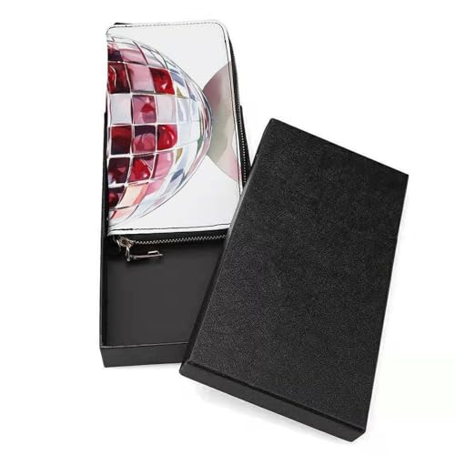 Glass Bowl with Cherries PU Leather Clutch Long Bifold Wallet, Coin Purse Credit Pass Case, Durable Card-Holder Money Storage for Women Men3