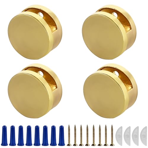 Image of Frameless Mirror Mounting Hardware Kit Zinc Alloy Mirror Holder Clips Round Shape Dual-Screw Fixing Mirror Glass Hanging Bracket with Screws and Anchors Fit for 3-5mm Thickness(Golden, Set of 4 )