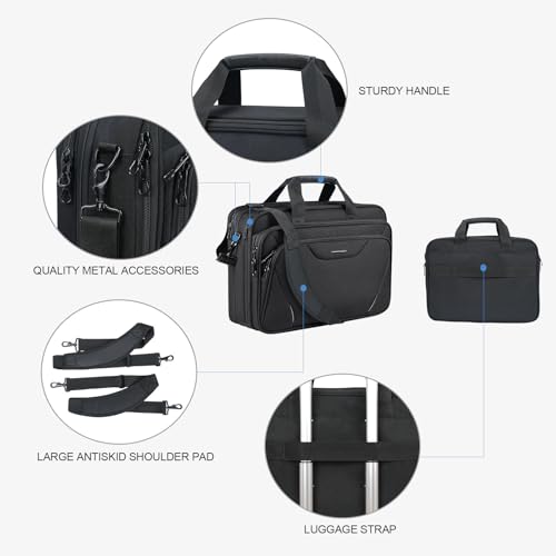 Image of KROSER Laptop Bag Premium Laptop Briefcase Fits Up to 17.3 Inch Laptop Expandable Water-Repellent Shoulder Messenger Bag Computer Bag for Travel /Business /Men /Women-Black /Grey