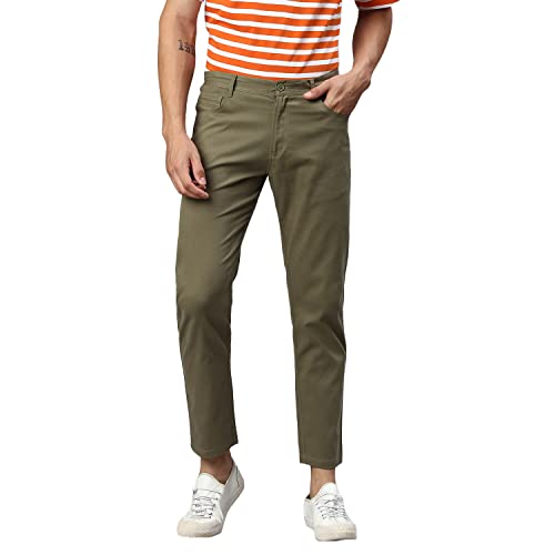 Image of Hubberholme Men's Tapered Fit Cotton Trousers, Ankle Length Button Closure Chinos
