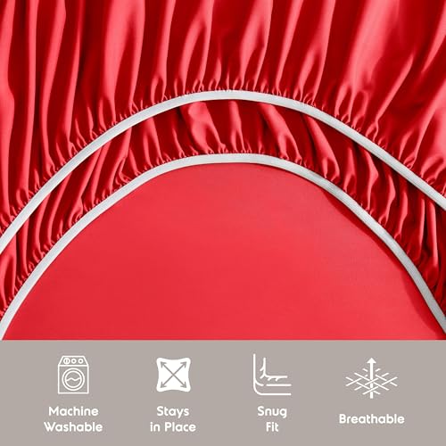 Image of Nestl Extra Deep Full Sheet Set - 6 Piece Breathable & Cooling Sheets - Hotel Luxury Bedding Set w /18-24 Inch Deep Pockets - Easy & Secure Fit - Super Soft, Wrinkle Free & Comfy - Red