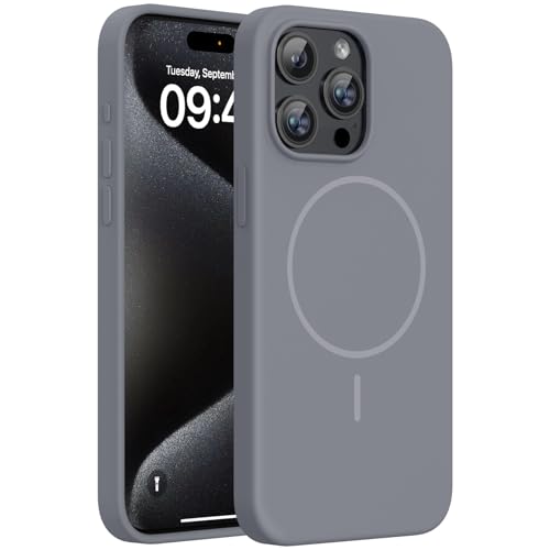 Image of Miracase Magnetic for iPhone 15 Pro Max Case, [Soft Anti-Scratch Microfiber Lining], Compatible with MagSafe, Liquid Silicone Case Shockproof Drop Protection Phone Case for 15 ProMax, Lavender Gray