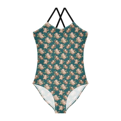 senya Girls Swimsuits One-Piece Swimwear Tie Bathing Suit Beach Summer Round Neck 7-8T Solth Pattern