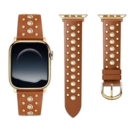 Image of HANDODO Italian Genuine Leather Band with gold chain details, Compatible with Apple Watch Series 11 10 9 8 7 6 5 4 3 2 1 SE SE2 Ultra 2 /3, SGS Certified Fashion Dressy Strap for women men