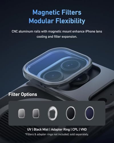 Image of TELESIN Master Grip Kit for iPhone 17 Pro Max, Magnetic Phone Camera Grip with C03 Selfie Light+ UV Filter+ Black Mist 1 /4 Filter + Graphene Case, Creator Combo Built Wireless Charging - Handle Grip