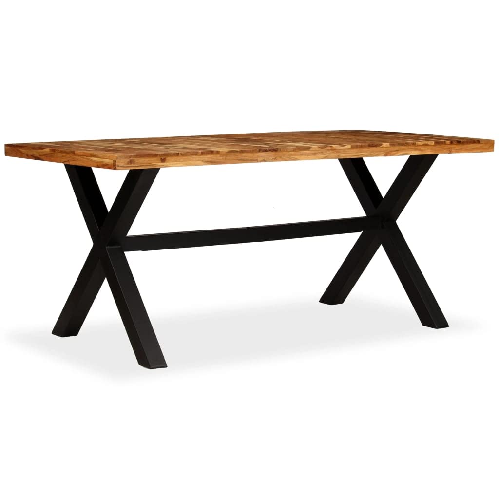 Tavolo da pranzo in legno massiccio di acacia e mango, 180 x 90 x 76 cm, grande tavolo da cucina in legno massiccio dal design industriale con gambe in acciaio, realizzato a mano, per sala