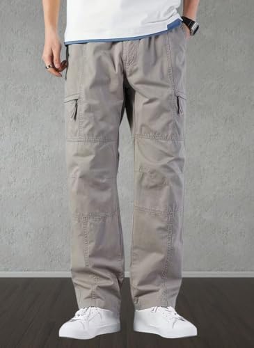 Image of Men's Cargo Pants | Casual Cotton Cargo Trousers for Men | Regular Fit Multi Pocket Outdoor Travel Pants | Stylish Comfortable Casual Bottom Wear for Men