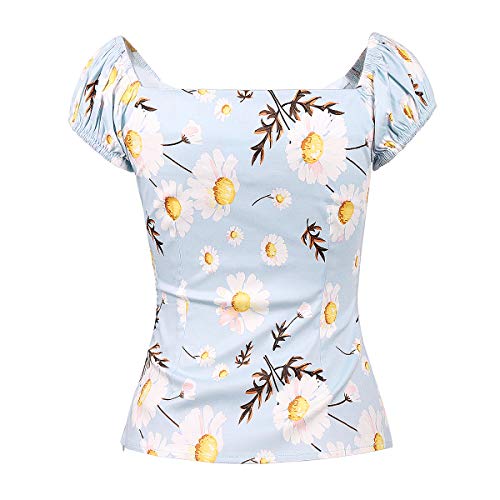 Image of YARN & INK Women's Rockabilly Tops 1950s Pinup Shirt Casual Off Shoulder Vintage Blouse