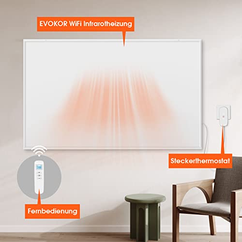EVOKOR Infrarotheizung 850W, WiFi Thermostat mit Fernbedienung, Infrarot Heizung mit Überhitzungsschutz, Heizplatte Heizkörper Heizpaneel, Wandheizung, Elektroheizung Energiesparend (850W)-3