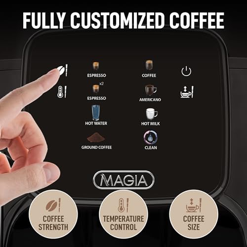Image of Zulay Kitchen Magia Clasica Automatic Espresso Machine with Built-In Grinder, Touch Panel Coffee Maker, Steam Wand Milk Frother, Adjustable Strength, Self-Cleaning, Black (13 inch x 17.7 inch x 9.4 inch)
