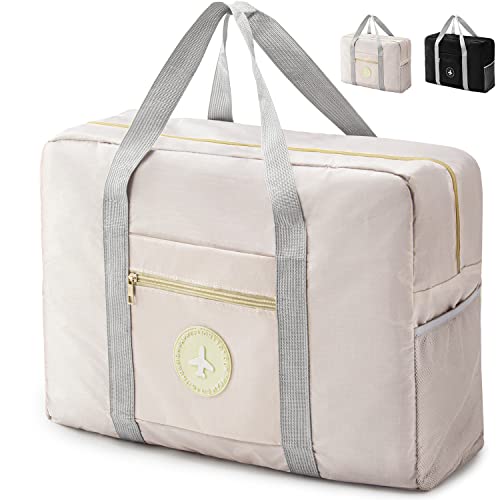 Rieeyrslza Faltbare Reisetasche 25L Leichte wasserdichte Handgepäcktasche Handgepäck Taschen Sporttasche Herren Damen Groß Kapazität Handtasche für Reisen Gym Wandern Urlaub (Beige)