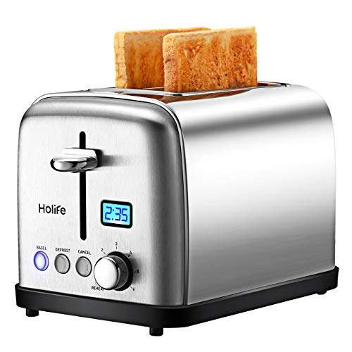 Holife Toaster 2 Slice, Stainless Steel Toaster Bagel Toaster with Digital Display, 6