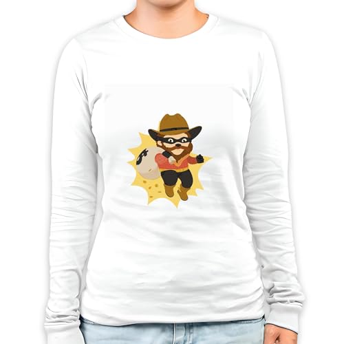 Funny Money Bag Thief Gift Idea Grey and Muticolor Unisex Long Sleeve T Shirt