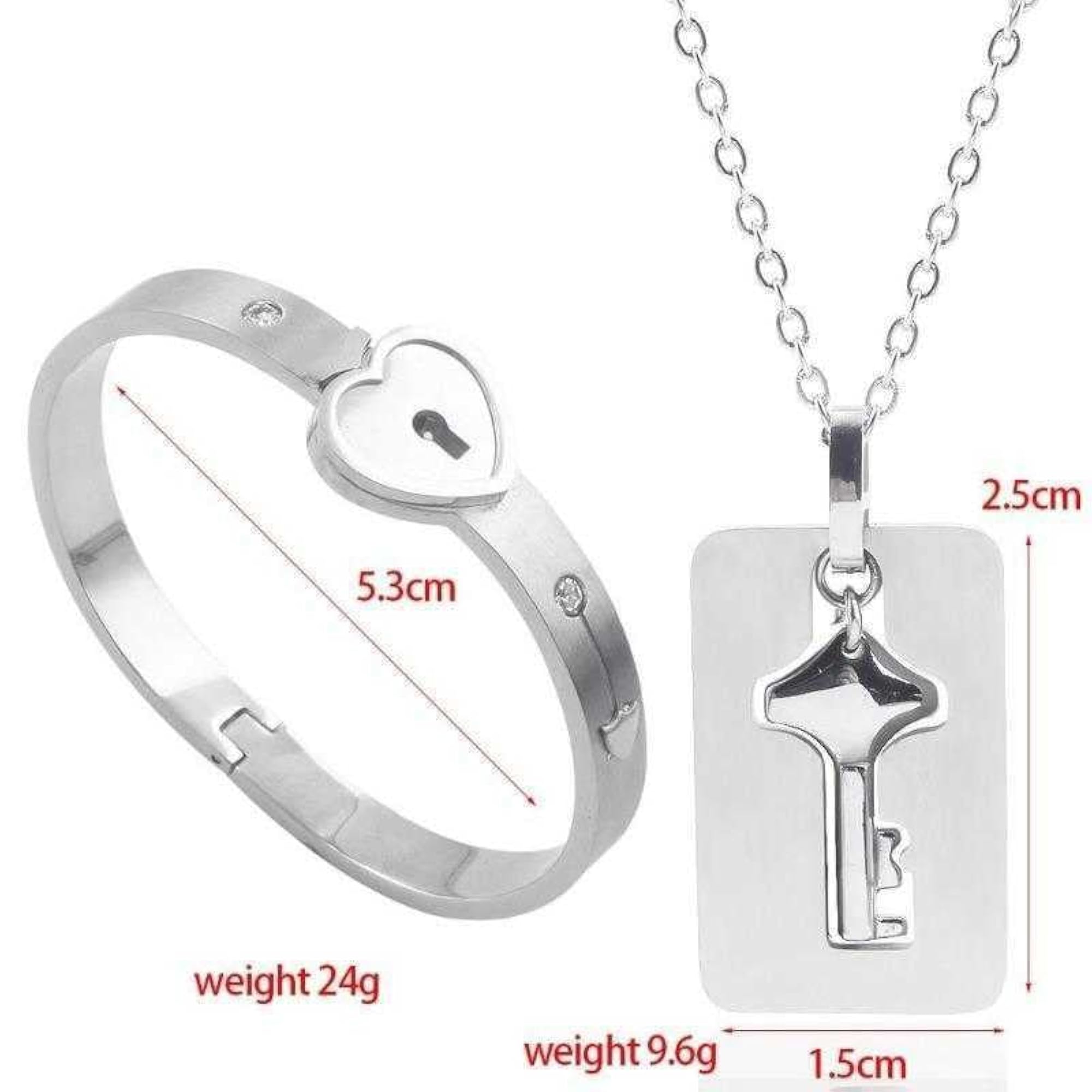 Bling Queen Heart Lock Bracelet & Key Pendant Necklace Set