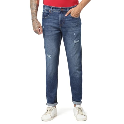 Image of i'sol Men's Tapered Fit Solid Mid-Rise Stretchable Casual Jeans