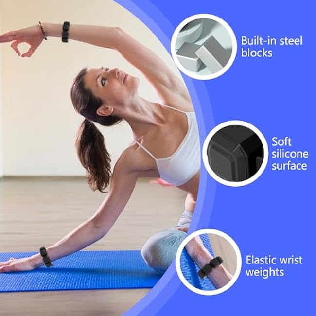 Silicone Weight Bearing Bracelets, 0.33lb x 1 Pair for Women and Kids, lightweight Wrist£¦Ankle Weights with Elastic String, Portable Mini Excercise Wrist Weights for Walking,Running,Yoga,Dance,Gymnastics and Aerobics - Black