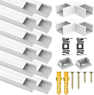 12 Pack Led Aluminum Profile for Philips Hue Led Strip Lights etc,1m/3.3ft U-Shape Led Aluminum Channel, Led Diffuser with Milky White Cover, End Caps and Metal Mounting Clips (12Meter)