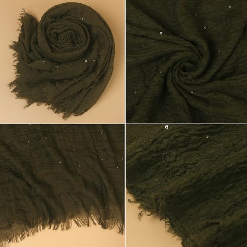 3PCS Gauze Cotton Sequins Scarf Shawl Crinkle Soft Headwraps Muslim Hijab4