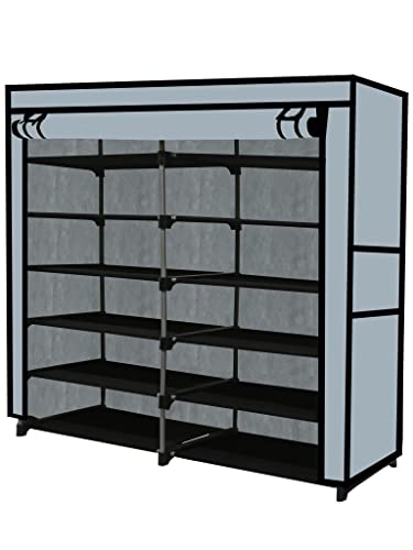 Image of Multi Utility 12 Layer Shelf Collapsible Metal Pipes with Non-Woven 100GSM Fabric Cover for Shoe /Cloth /Toy /Books Rack (Grey, Metal)