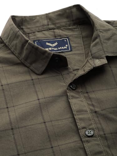 Image of Majestic Man Men Comfort Slim Fit Opaque Checked Pure Cotton Casual Shirt