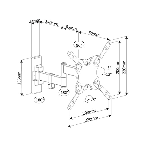 Ewent EW1522 Supporto Da Parete Per Tv/Monitor Da 13 A 42 Pollici Con Braccio A Doppio Snodo E Orientabile, Vesa Fino A 200 X 200 Mm, Nero - 7