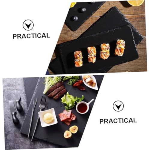 Plato rectangular de piedra para sushi 30x10 cm negro miniatura 3