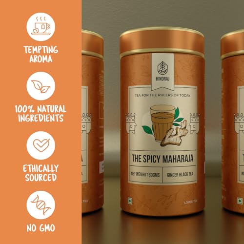 Image of House of Hindraj The Spicy Maharaja Ginger Masala Tea Loose Leaves 180 g Organic Kadak Chai with Real Ginger Warming, Digestive Aid, Rich Aroma, Strong Flavor