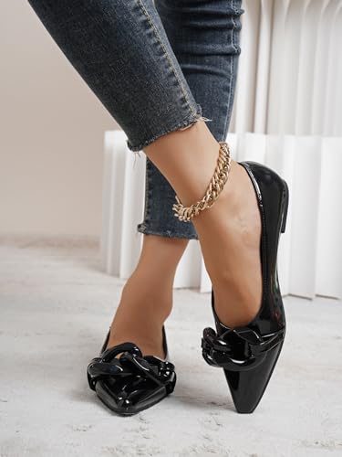 Women Patent Leather Pointed Toe Ballet Flats with Chain Embellishment Daily Shoes4