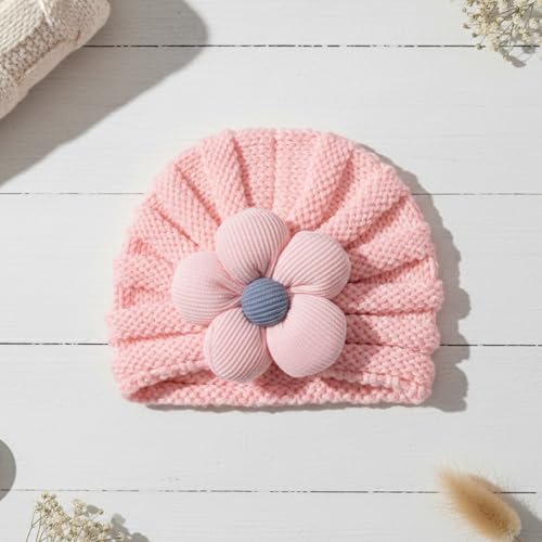 Image of SYGA Baby Cap Flower Wool Warm Knitted Streachable Hat Infant Toddler Baby Cap 0-3 Years