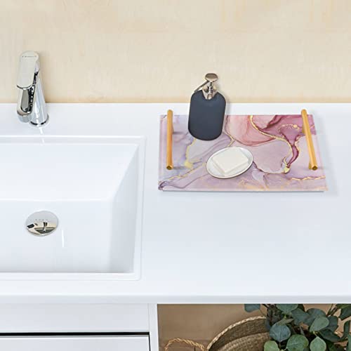 Vanity Tray Pink Purple Marble Pattern Decorative Tray Bathroom Countertop Acrylic Jewelry Perfume Dresser Trays Handle For Bedroom Kitchen #TOP6