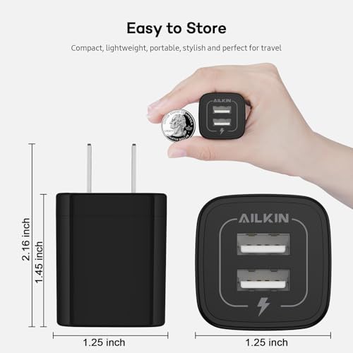 AILKIN USB MultiPort Charging Block, Wall Plug Station, Home Travel Charger Cube, Wall Charger Brick, Rapid Charging Adapter, Fast Android Charge Replacement for iPad/iPhone/iPod/for Samsung Box | USB AC Wall Charger Brick, Rapid Charging Adapter, Fa