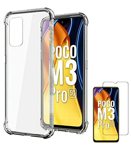 Image of Soft Flexible Silicone Back Cover (Xiaomi Poco M3 Pro 5G / Redmi Note 10T 5G, Transparent Case + Screen Guard)