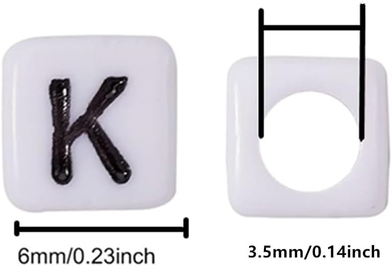 100PCS Letter Beads Acrylic Square Alphabet Beads for Jewelry Making 6x6mm White Cube Letter K Bead for Bracelets Making Necklaces - Image 4
