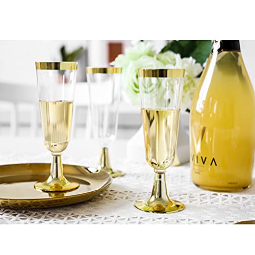 DOITOOL 12 peças descartáveis de champanhe com aro dourado, taça de vinho tinto de plástico para fes