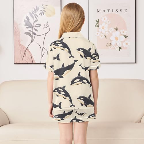 ALAZA Black Whale Dolphin Satin Pajamas Set Short Sleeve Button Down Sleepwear Summer Pjs 2 Piece4