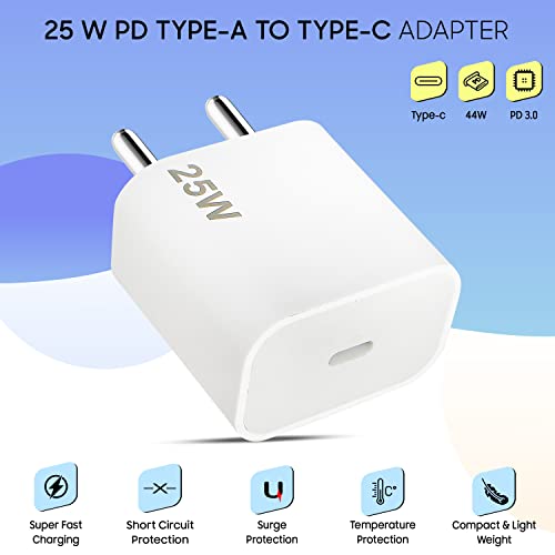 Image of ZYBUX 25W Fast Type C Google Charger Adapter For Pixel 6A,Pixel 7,Pixel 7 Pro,Pixel 6 Pro,Pixel 5,4 Chrome Book Type C Charger,Your Pixel Series Mobile Phone With Usb-C 25 Watt Charging Adaptor,White