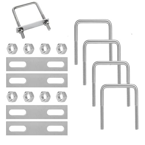 Jiavlyx 4 Pièces Boulons En U Acier Inoxydable, M8×120×60mm Boulons En U Carrés, Carré En U Tube, Boulon Carré En U, Aavec 8 Écrous Et 4 Plaque De...