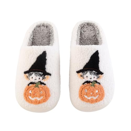 Image of Halloween Pumpkin Slippers for Womens Mens Plush Warm Spooky Lantern Pumpkin Slippers House Shoes