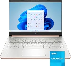 HP 14" HD (1366 x 768) Display Laptop, Intel Celeron N4120, 1.1GHz, 4GB Memory, 128GB eMMC, Windows 11 Home in S Mode, One Year Office 365 Included, Rose Gold, 14-dq0762dx — photo 2 of 6