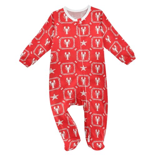 Emelivor Lobster Starfish Red Baby One-Piece Newborn Pajamas Infant Footed Pjs with Zipper for Girl Boy Kids